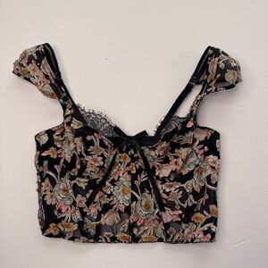 Victorias Secret Embroidered Cap Sleeve Corset Lace 36C Coquette Woodland Fairy